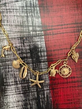 Gold Sea Charm Necklace with Shell & Starfish Charms